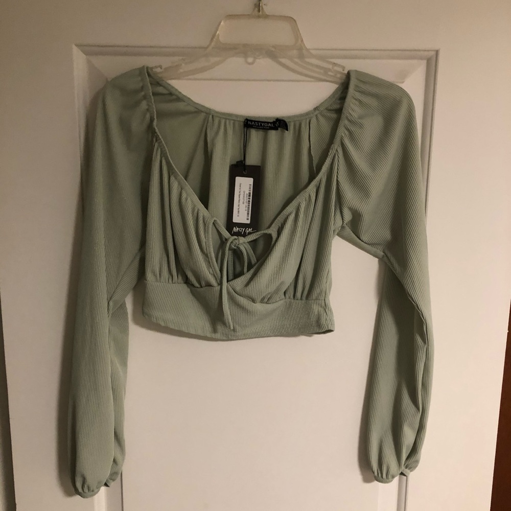 Nasty Gal muted green crop top with front tie